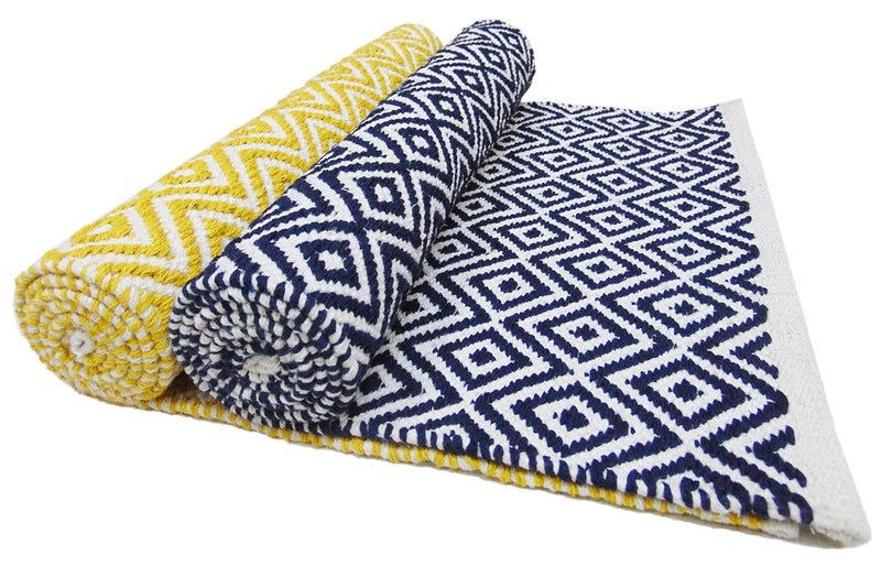 MDZ ® Hand Woven 100% Cotton Diamond Rug, Bed Side Runner for Bedroom, Living Room, Entrance, Passage, Style - Modern, Size - 45 x 130 cm | Eco Friendly (Blue White) - Image 5