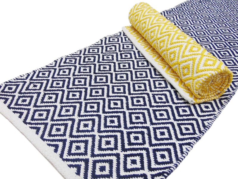 MDZ ® Hand Woven 100% Cotton Diamond Rug, Bed Side Runner for Bedroom, Living Room, Entrance, Passage, Style - Modern, Size - 45 x 130 cm | Eco Friendly (Blue White) - Image 4