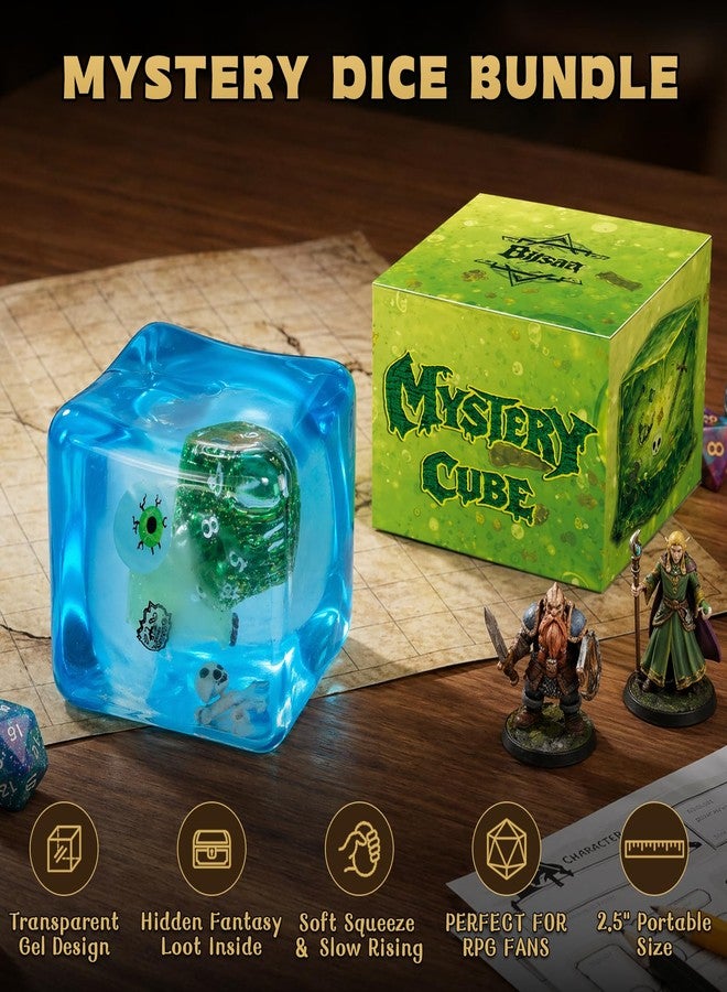 BiiSaa Gelatinous Cube Squishy Stress Toy, 2.5" Transparent Slow Rising Cube with Hidden Mystery Loot - Dice or Fantasy Items Inside, Desk Fidget & RPG Gift for Gamers, Collectors & Dungeon Masters - Image 2