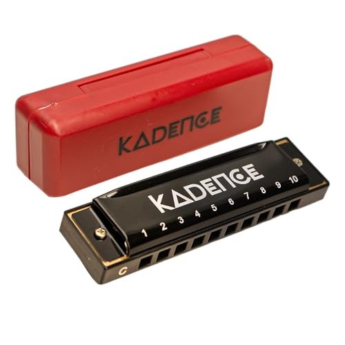 Kadence T104-BK Diatonic Harmonica | Key of C with 10 Holes and 20 Tones | Portable Mouth Organ with Hard Case | Includes Learning Course | Black - Image 1