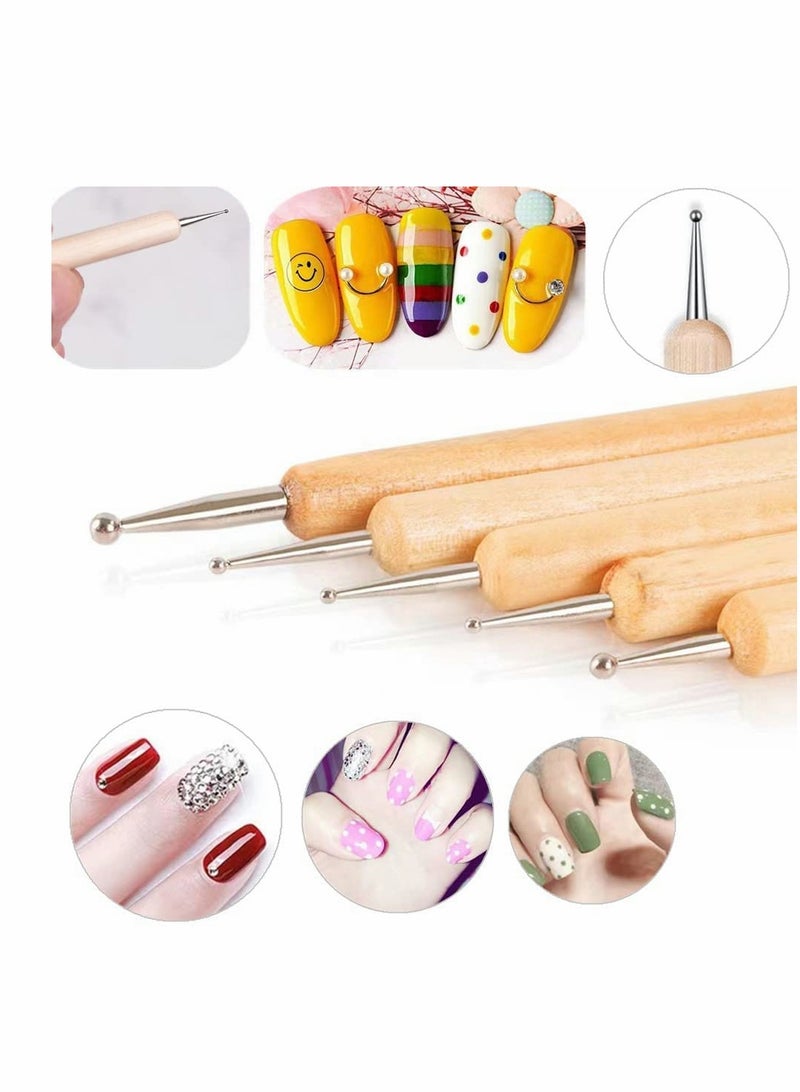 Nail Dotting Pen Nail Art Brushes Wood Double Ended Fine Nail Liner Brush Dotting Pen Nail Detail Drawing Tools, Ball Tip Clay Tools Sculpting Stylus, Art Dotting Tools for Nail Art, 5 Pcs