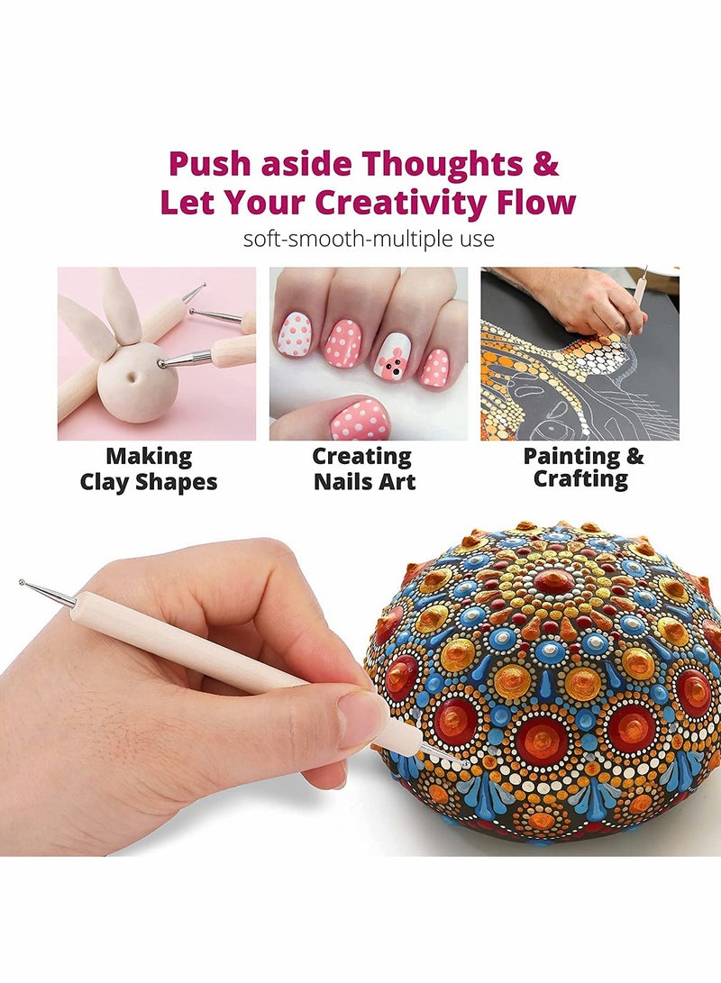 Nail Dotting Pen Nail Art Brushes Wood Double Ended Fine Nail Liner Brush Dotting Pen Nail Detail Drawing Tools, Ball Tip Clay Tools Sculpting Stylus, Art Dotting Tools for Nail Art, 5 Pcs