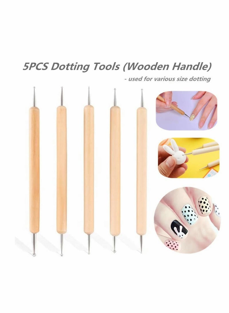 Nail Dotting Pen Nail Art Brushes Wood Double Ended Fine Nail Liner Brush Dotting Pen Nail Detail Drawing Tools, Ball Tip Clay Tools Sculpting Stylus, Art Dotting Tools for Nail Art, 5 Pcs