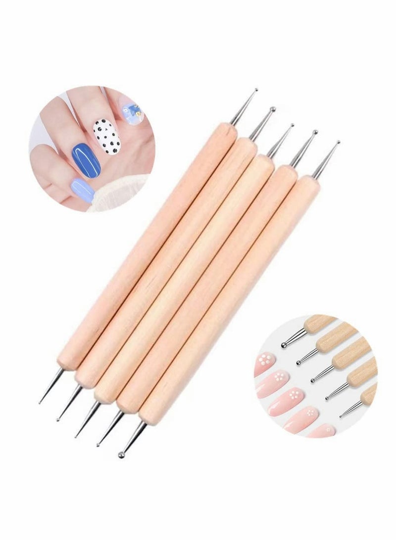 Nail Dotting Pen Nail Art Brushes Wood Double Ended Fine Nail Liner Brush Dotting Pen Nail Detail Drawing Tools, Ball Tip Clay Tools Sculpting Stylus, Art Dotting Tools for Nail Art, 5 Pcs