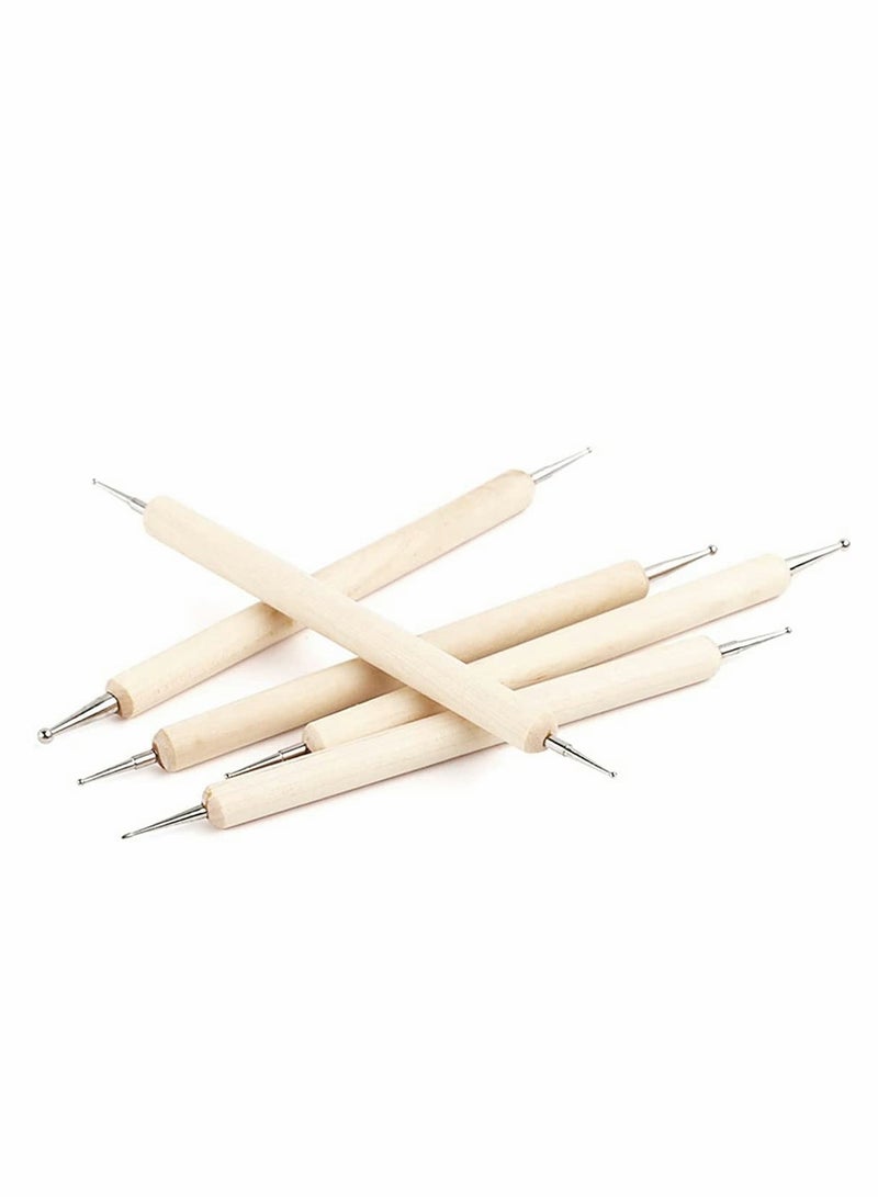 Nail Dotting Pen Nail Art Brushes Wood Double Ended Fine Nail Liner Brush Dotting Pen Nail Detail Drawing Tools, Ball Tip Clay Tools Sculpting Stylus, Art Dotting Tools for Nail Art, 5 Pcs