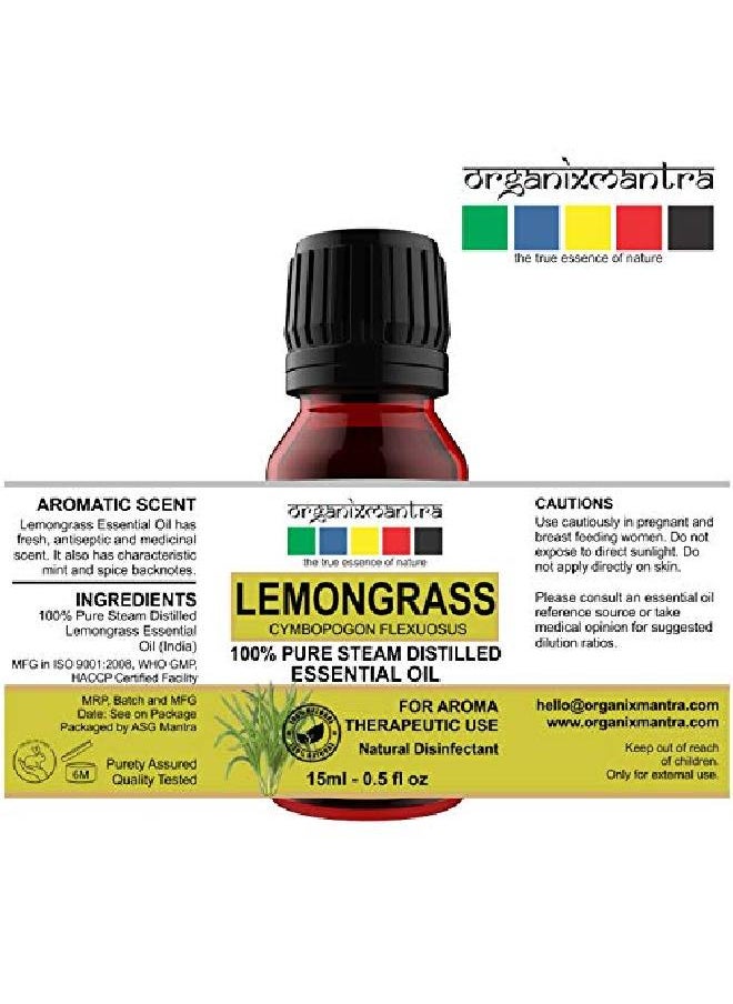 Organix Mantra - Lemongrass Essential Oil 100% Pure Steam Distilled Natural (15Ml) - Image 1