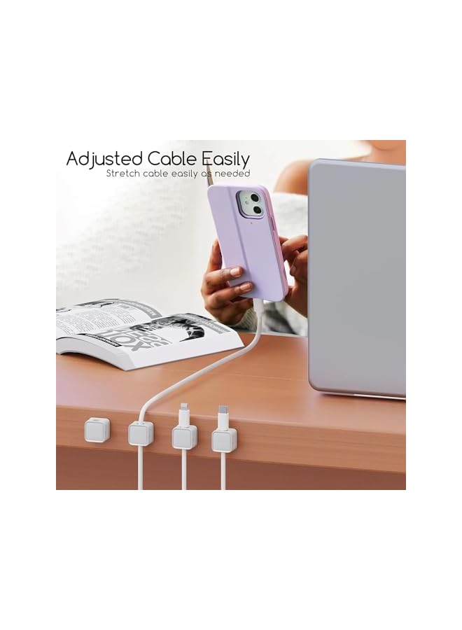 promass 6 Pack Magnetic Desk Cable Clips Management, Hide Phone Charging Cable Keeper, Strong Adhesive Wire Charger Holder for Nightstand, Kitchen Appliances, Office Supplies (White) - Image 3