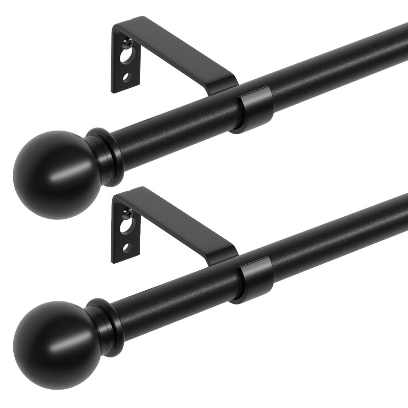 ATUHOLA 2 Pack 28-48 inch Black Metal Wall Mounted Curtain Rod Set with Brackets, 5/8" Adjustable Small Curtain Rods for Bedroom, Kitchen, Living Room, Grommet Curtains - Image 1