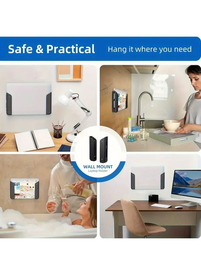 2 Pcs Universal Laptop Stand Wall Mounted Or Under Desk With Adhesive Screws - Image 3