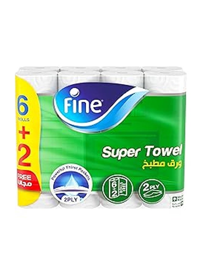 Fine Super Towel Kitchen Tissue Roll, 45 Sheets x 2 Ply, 8 Rolls