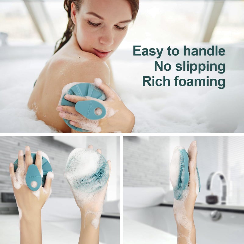 INNERNEEDÂ® More Hygienic Silicone Body Scrubber Exfoliating & Massaging Shower Brush, Bathing Tool, for All Skin Types, Lathers Well, Longer Service Life (Dark Green) - Image 2