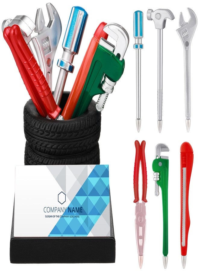 Fuyoooo 7 Pcs Tire Shape Stationery Set Tire Pen Holder Gift Business Card Holder Automotive Desk Organizer for Man Tool Wrench Pens Fun Office School Cool Mechanic Gifts Car Lover Sales Accessories - Image 1