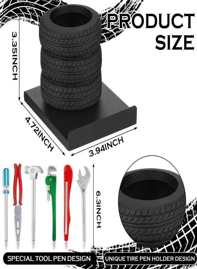 Fuyoooo 7 Pcs Tire Shape Stationery Set Tire Pen Holder Gift Business Card Holder Automotive Desk Organizer for Man Tool Wrench Pens Fun Office School Cool Mechanic Gifts Car Lover Sales Accessories - Image 2
