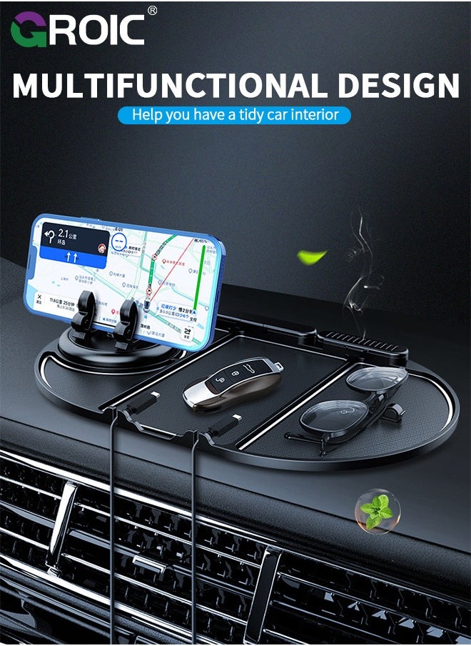 GROIC - 6-In-1 Non-Slip Phone Pad for Car, Multifunctional Dashboard Mat Anti-Skid Car Dashboard Sticky Pad Car, Navigation Frame+Number Plate+Aromatherapy+Storage Place+Glasses Slot+Charging Cable Buckle - Image 1