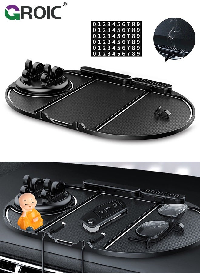GROIC - 6-In-1 Non-Slip Phone Pad for Car, Multifunctional Dashboard Mat Anti-Skid Car Dashboard Sticky Pad Car, Navigation Frame+Number Plate+Aromatherapy+Storage Place+Glasses Slot+Charging Cable Buckle - Image 1