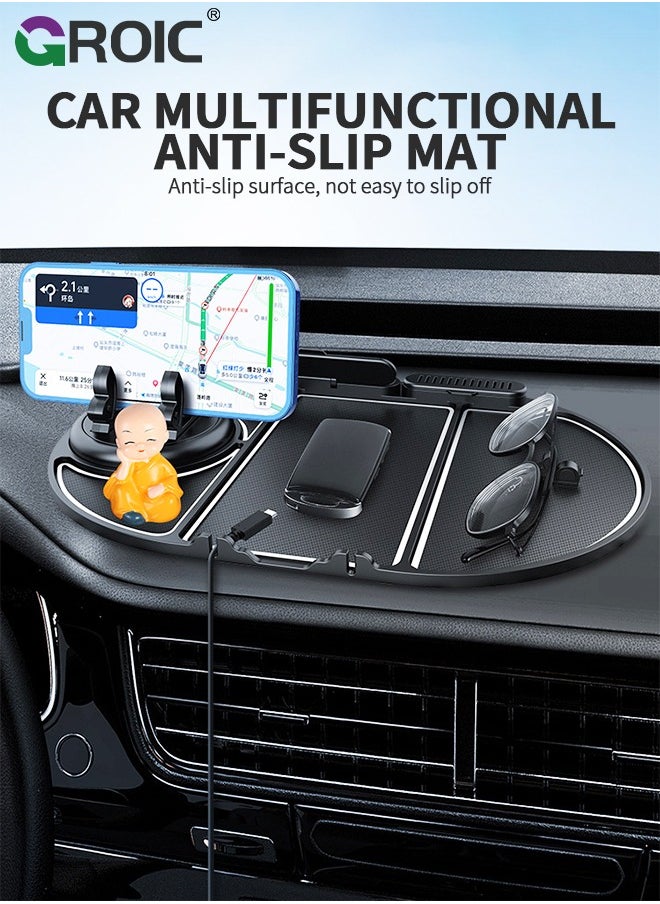 GROIC - 6-In-1 Non-Slip Phone Pad for Car, Multifunctional Dashboard Mat Anti-Skid Car Dashboard Sticky Pad Car, Navigation Frame+Number Plate+Aromatherapy+Storage Place+Glasses Slot+Charging Cable Buckle - Image 1