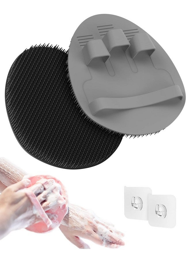 مانمي هيلث فرشاة استحمام ناعمة من السيليكون من مانمي هيلث، منظف عميق للجسم والوجه، رغوة فائقة، قفاز استحمام مقشر لطيف لجميع أنواع البشرة (أسود + رمادي) - Image 1