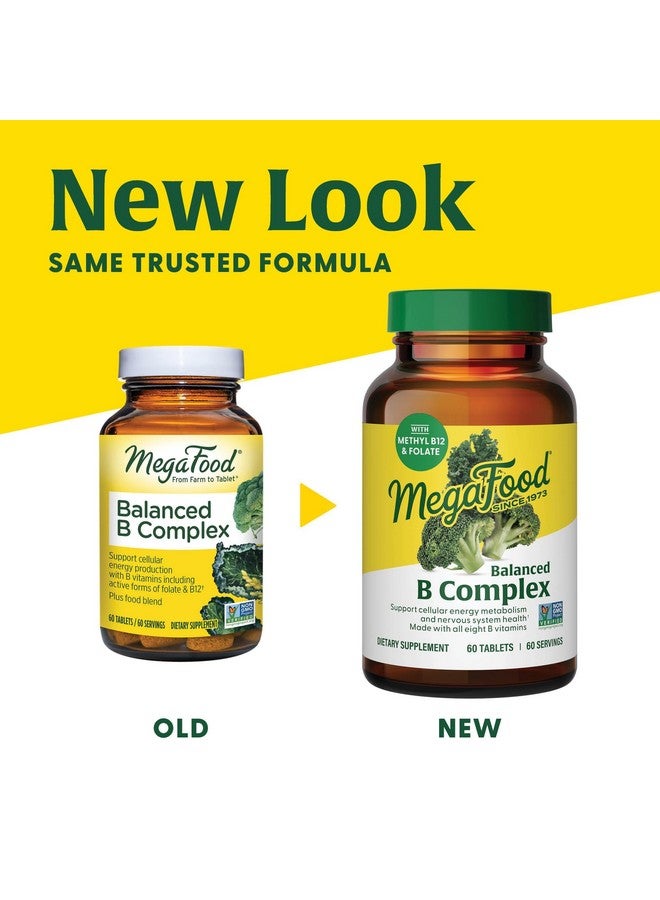 MegaFood Balanced B Complex - B Complex Vitamin Supplement - 8 B Vitamins Including Vitamin B6, Vitamin B12, Folate, Biotin & More - Supports Cellular Energy Production - Vegan, Gluten Free - 60 Tabs
