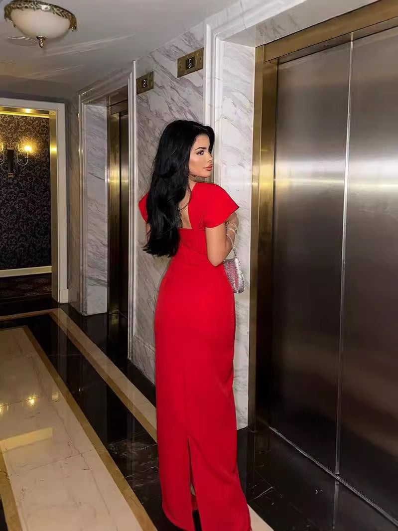 فستان طويل ضيق مع حقيبة كتف جديدة متاحة بثلاثة ألوان - Image 3