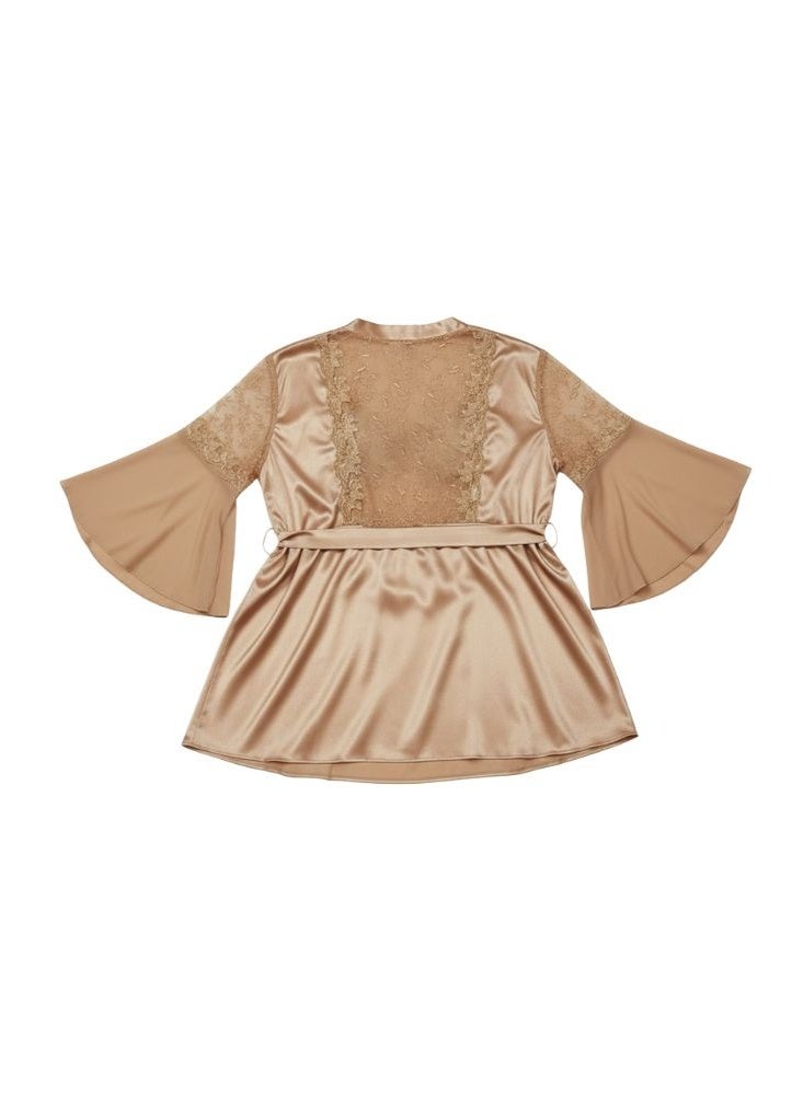 Cute Golden 2 Pc Set Satin Nightwear Robe Set – Elegant Lace Trim Sleepwear for Women - Image 3