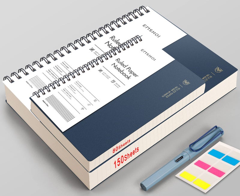 EMSHOI A4 Spiral Notebook College Ruled Lined Journal, 11.2" X 8.27", 300 Pages/150 Sheets, 100gsm Thick Paper, Waterproof Softcover, Twin-Wire Binding, for School Work Business Writing-Blue - Image 5