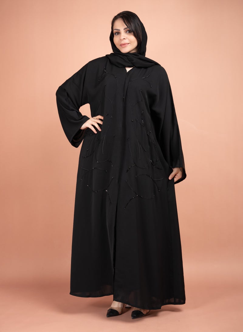 IKKXA Elegant Beads Embroidered Emirati Abaya - Image 1