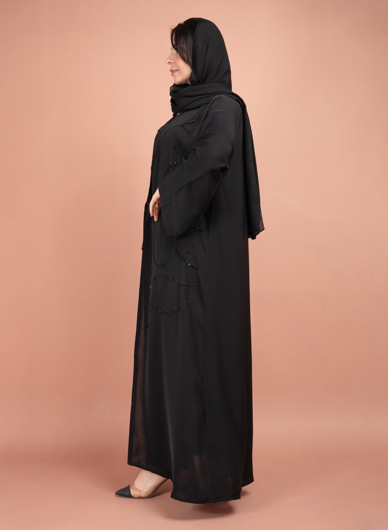 IKKXA Elegant Beads Embroidered Emirati Abaya - Image 3