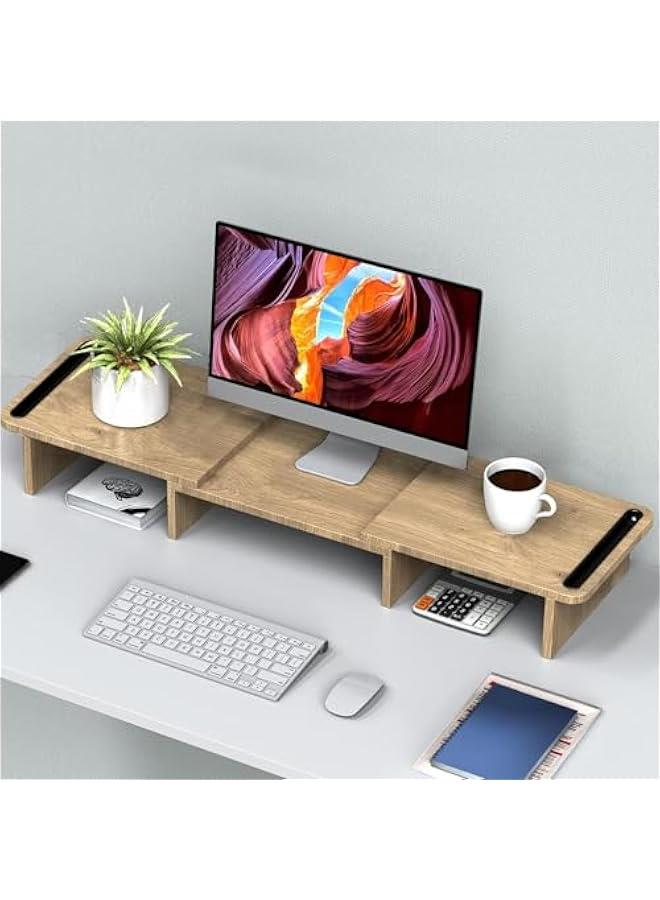 HOOKOR Dual Monitor Stand, Monitor Stands Riser for 2 Monitors,with Adjustable Length and Angle Shelf with Storage Organizer for Office Desk Accessories (Oak) - Image 4