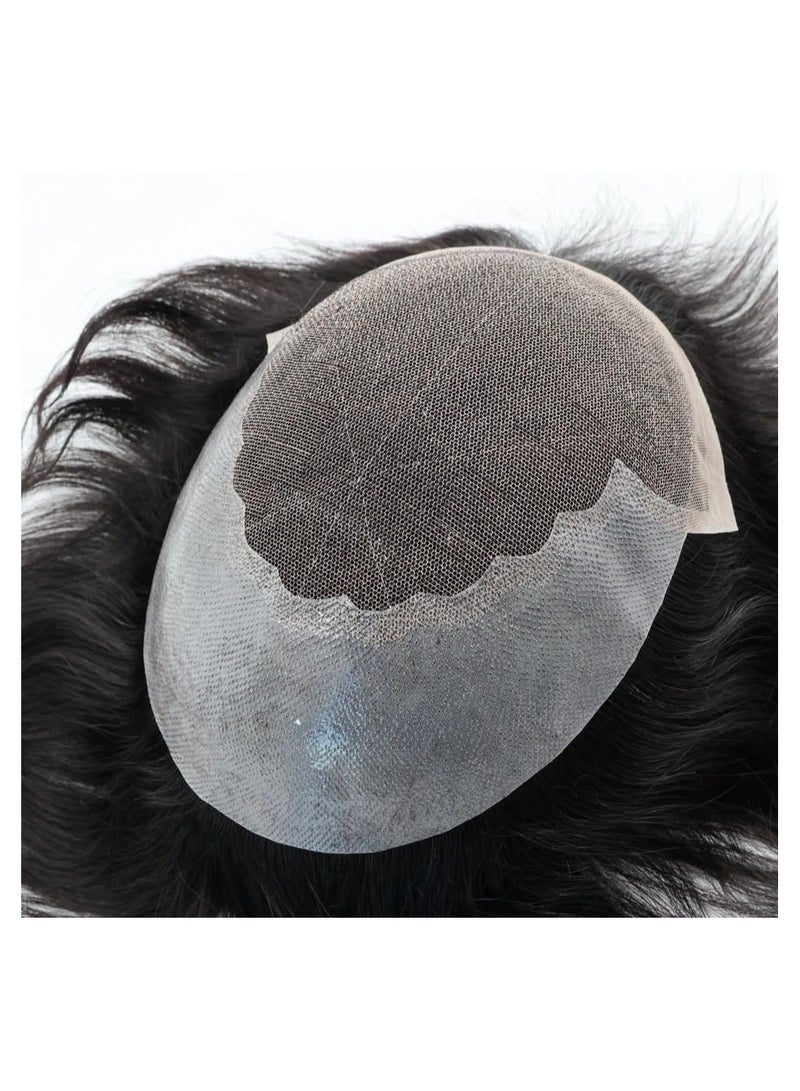 إستيل شعر مستعار طبيعي للرجال، شعر بشري Q6 قاعدة دانتيل سويسرية من البولي يوريثان حول نظام استبدال الشعر للرجال، للشعر الرقيق أو فقدان الشعر - Image 2