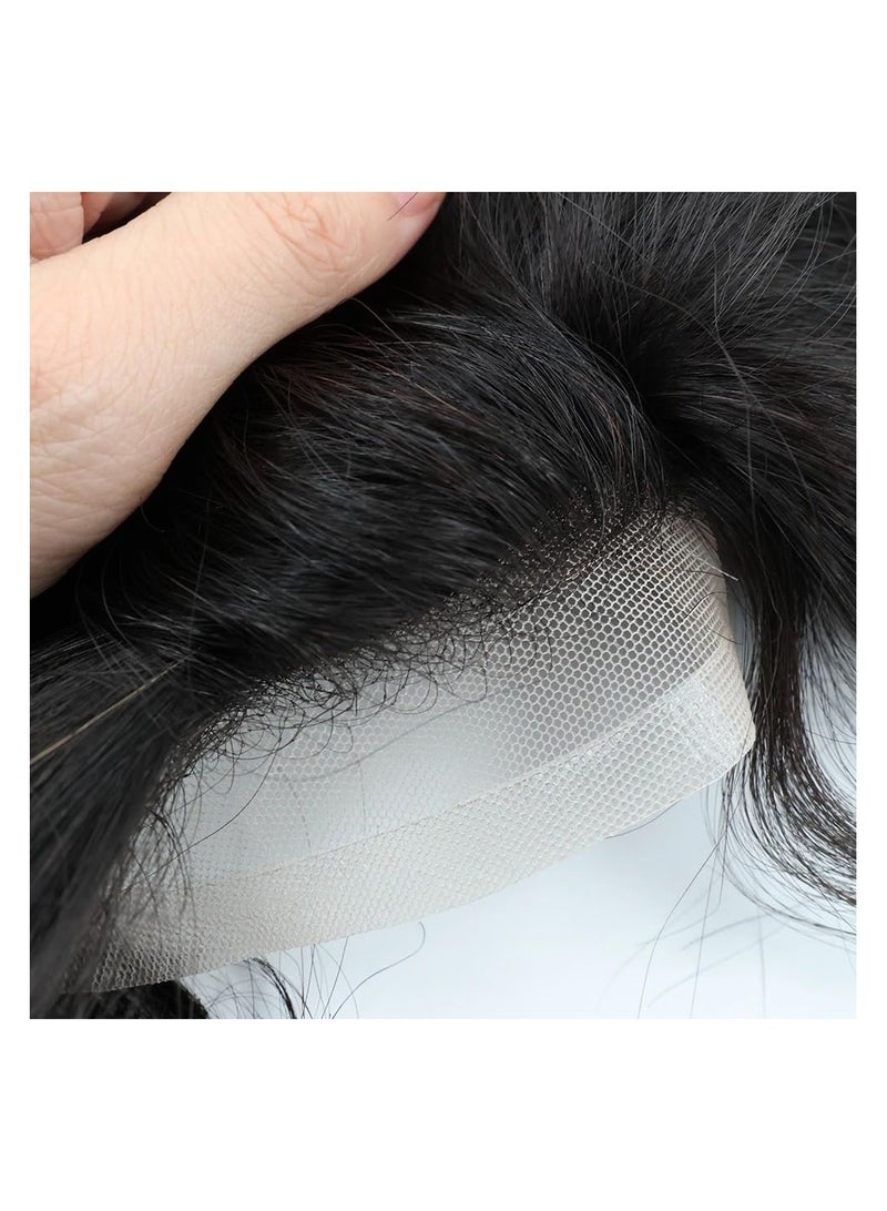 إستيل شعر مستعار طبيعي للرجال، شعر بشري Q6 قاعدة دانتيل سويسرية من البولي يوريثان حول نظام استبدال الشعر للرجال، للشعر الرقيق أو فقدان الشعر - Image 3