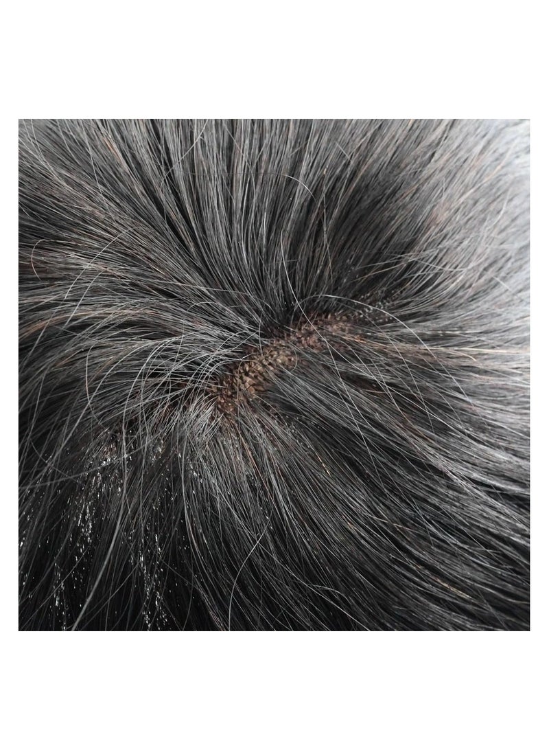 إستيل شعر مستعار طبيعي للرجال، شعر بشري Q6 قاعدة دانتيل سويسرية من البولي يوريثان حول نظام استبدال الشعر للرجال، للشعر الرقيق أو فقدان الشعر - Image 4