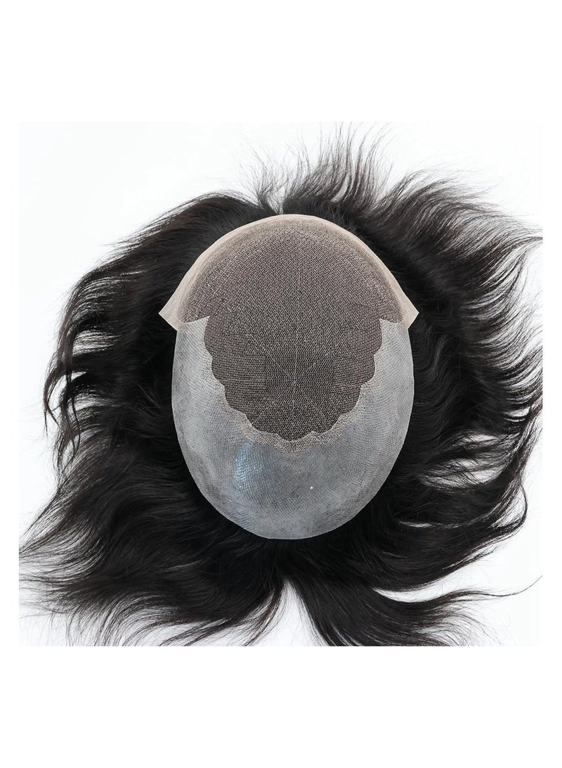 إستيل شعر مستعار طبيعي للرجال، شعر بشري Q6 قاعدة دانتيل سويسرية من البولي يوريثان حول نظام استبدال الشعر للرجال، للشعر الرقيق أو فقدان الشعر - Image 5