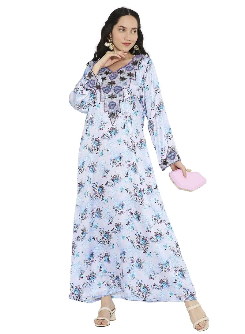 HANA & SARA LONG FLORAL PRINTED MODEST UNIQUE BEADED ARABIC KAFTAN FARASHA JALABIYA DRESSES