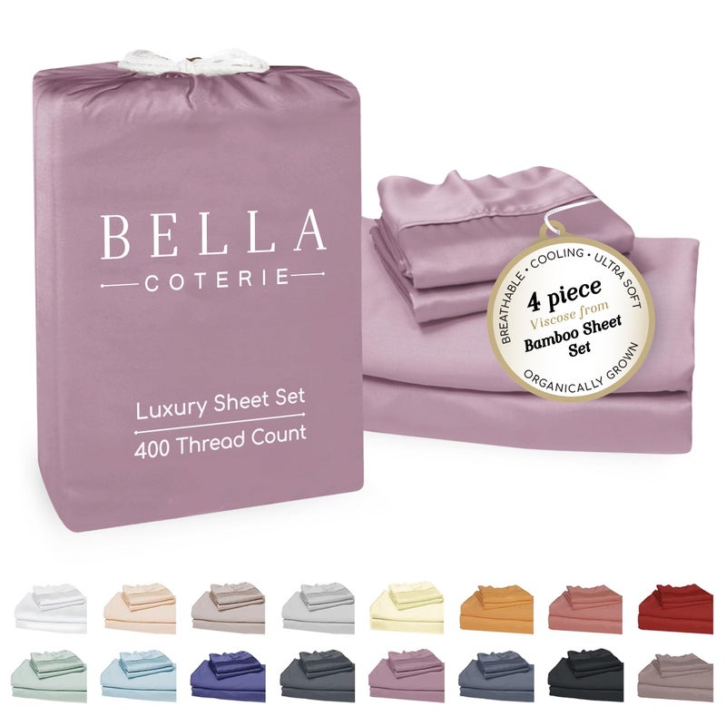 BC BELLA COTERIE Bella Coterie Luxury Bamboo Viscose King Size Sheet Set | 100% Organically Grown | Ultra Soft | Cooling for Hot Sleepers | 18" Deep Pocket [Lilac] - Image 1