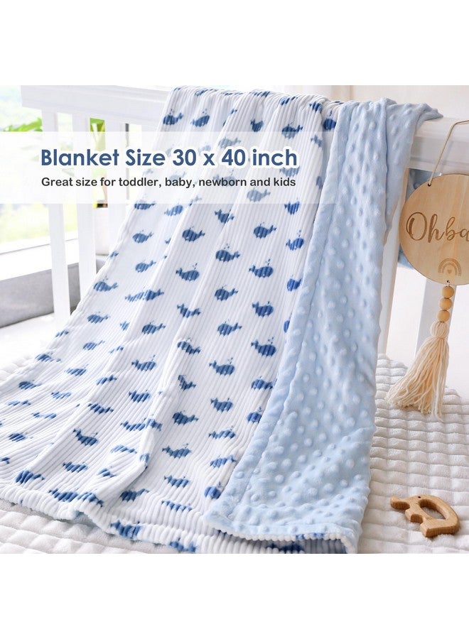 BORITAR Baby Blankets for Boys Girls, Super Soft Corduroy Toddler Blankets with Blue Whale Pattern and Double Dotted Fleece Backing for Infant Newborn Nursery Bed Blankets, 30 x 40 Inch - Image 5