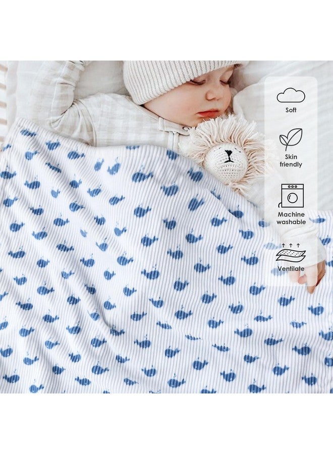 BORITAR Baby Blankets for Boys Girls, Super Soft Corduroy Toddler Blankets with Blue Whale Pattern and Double Dotted Fleece Backing for Infant Newborn Nursery Bed Blankets, 30 x 40 Inch - Image 2