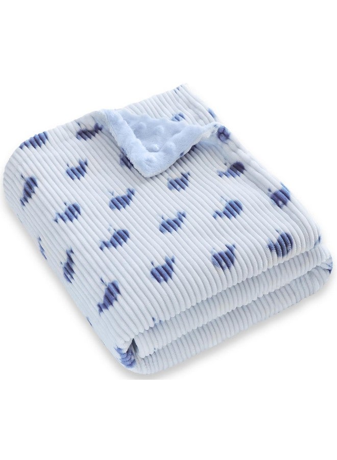 BORITAR Baby Blankets for Boys Girls, Super Soft Corduroy Toddler Blankets with Blue Whale Pattern and Double Dotted Fleece Backing for Infant Newborn Nursery Bed Blankets, 30 x 40 Inch - Image 1