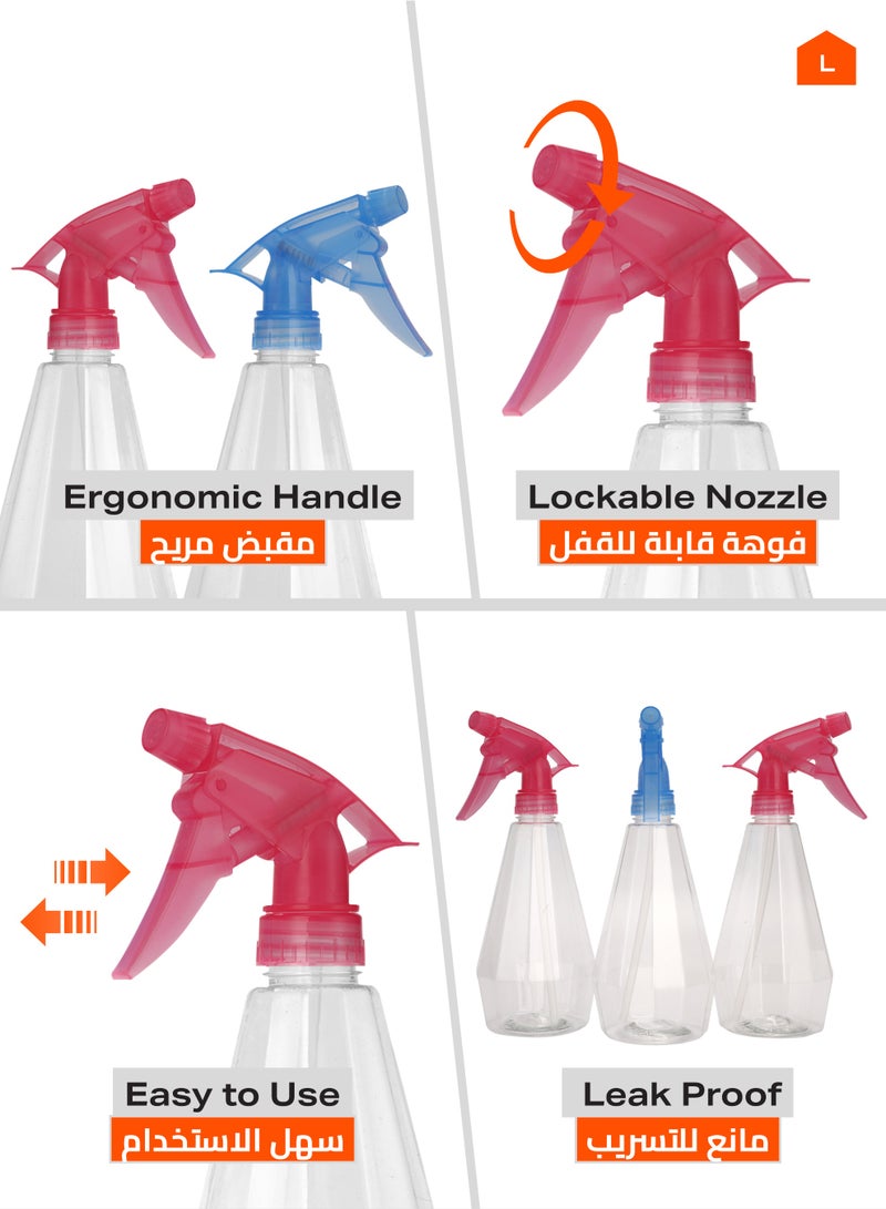 LAWAZIM Transparent Spray Kit Mix Color 3 Piece, 500ml - Empty Colorful Adjustable Nozzle Plant Mister - Refillable Water Plant Atomizer Container - for Cleaning Solutions, Gardening, Hair - Image 3