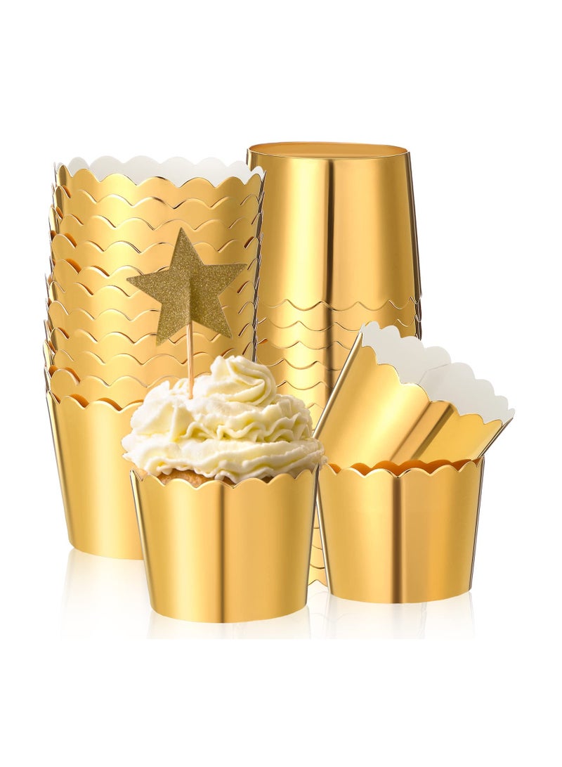 SOLARAE أكواب الخبز المصنوعة من الفويل، بطانات الكب كيك المصنوعة من الفويل، أكواب المافن المتينة، أغلفة الكب كيك لتزيين حفلات الزفاف وأعياد الميلاد، حفلات استقبال المواليد، مقاومة للدهون، متينة 1.93 × 1.8 بوصة (ذهبي) (100 قطعة) - Image 1