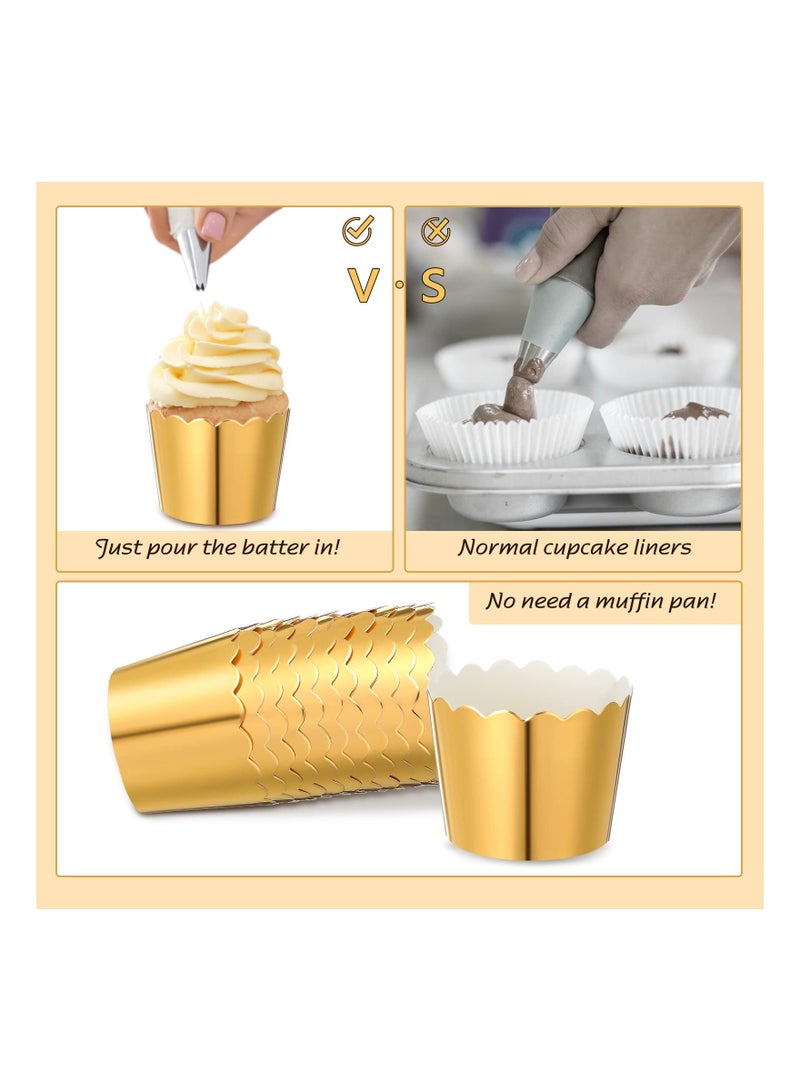 SOLARAE أكواب الخبز المصنوعة من الفويل، بطانات الكب كيك المصنوعة من الفويل، أكواب المافن المتينة، أغلفة الكب كيك لتزيين حفلات الزفاف وأعياد الميلاد، حفلات استقبال المواليد، مقاومة للدهون، متينة 1.93 × 1.8 بوصة (ذهبي) (100 قطعة) - Image 4