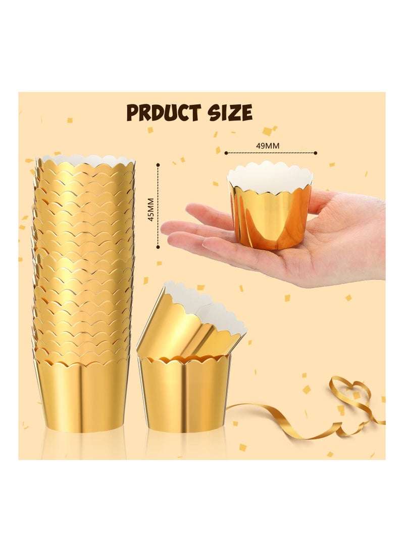 SOLARAE أكواب الخبز المصنوعة من الفويل، بطانات الكب كيك المصنوعة من الفويل، أكواب المافن المتينة، أغلفة الكب كيك لتزيين حفلات الزفاف وأعياد الميلاد، حفلات استقبال المواليد، مقاومة للدهون، متينة 1.93 × 1.8 بوصة (ذهبي) (100 قطعة) - Image 3