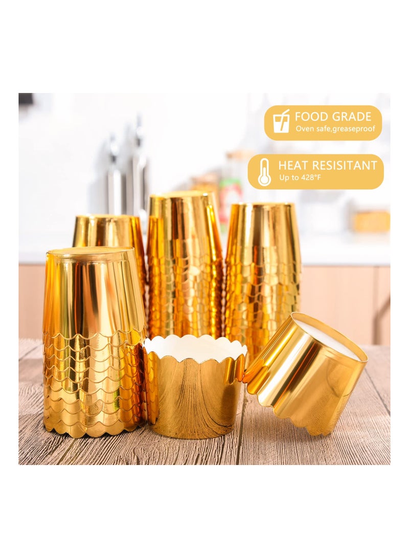 SOLARAE أكواب الخبز المصنوعة من الفويل، بطانات الكب كيك المصنوعة من الفويل، أكواب المافن المتينة، أغلفة الكب كيك لتزيين حفلات الزفاف وأعياد الميلاد، حفلات استقبال المواليد، مقاومة للدهون، متينة 1.93 × 1.8 بوصة (ذهبي) (100 قطعة) - Image 2