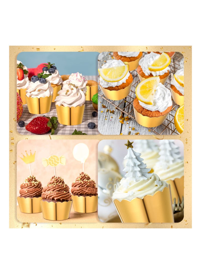 SOLARAE أكواب الخبز المصنوعة من الفويل، بطانات الكب كيك المصنوعة من الفويل، أكواب المافن المتينة، أغلفة الكب كيك لتزيين حفلات الزفاف وأعياد الميلاد، حفلات استقبال المواليد، مقاومة للدهون، متينة 1.93 × 1.8 بوصة (ذهبي) (100 قطعة) - Image 5