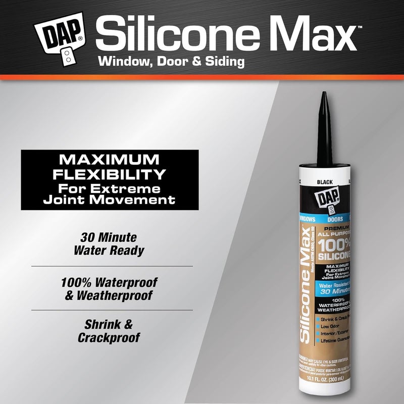 DAP Silicone Max Premium Sealant 100% Silicone Black 10.1 oz - Image 2