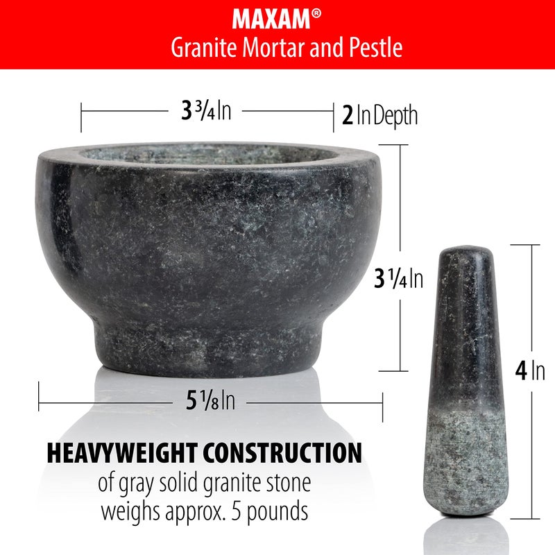Maxam Mortar and Pestle Set - 5 Inch - Heavy Natural Granite Spice Grinder Bowl, Herb Crusher, Make Fresh Guacamole at Home - Image 2