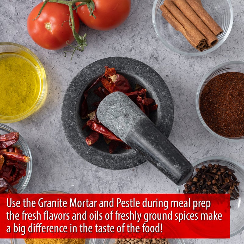 Maxam Mortar and Pestle Set - 5 Inch - Heavy Natural Granite Spice Grinder Bowl, Herb Crusher, Make Fresh Guacamole at Home - Image 3