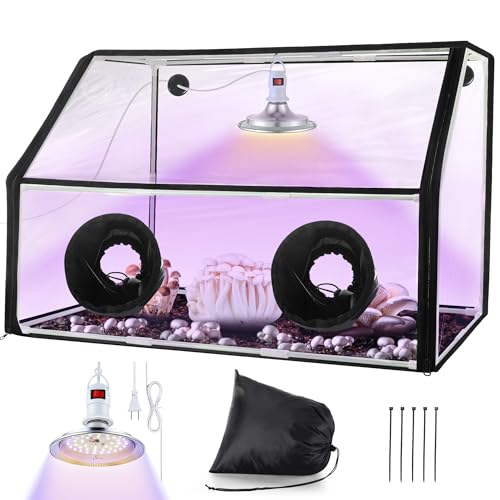 Meonum خيمة زراعة الفطر من ميو نوم ومجموعة إضاءة LED، 30 × 20 × 20 بوصة، صندوق هواء ثابت محمول كبير، مجموعة زراعة الفطر، محطات تكاثر داخلية مع مصباح زراعة فطر LED 48 (أسود) - Image 1