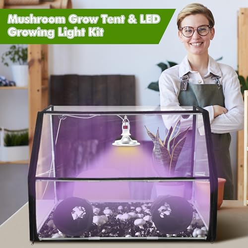 Meonum خيمة زراعة الفطر من ميو نوم ومجموعة إضاءة LED، 30 × 20 × 20 بوصة، صندوق هواء ثابت محمول كبير، مجموعة زراعة الفطر، محطات تكاثر داخلية مع مصباح زراعة فطر LED 48 (أسود) - Image 2