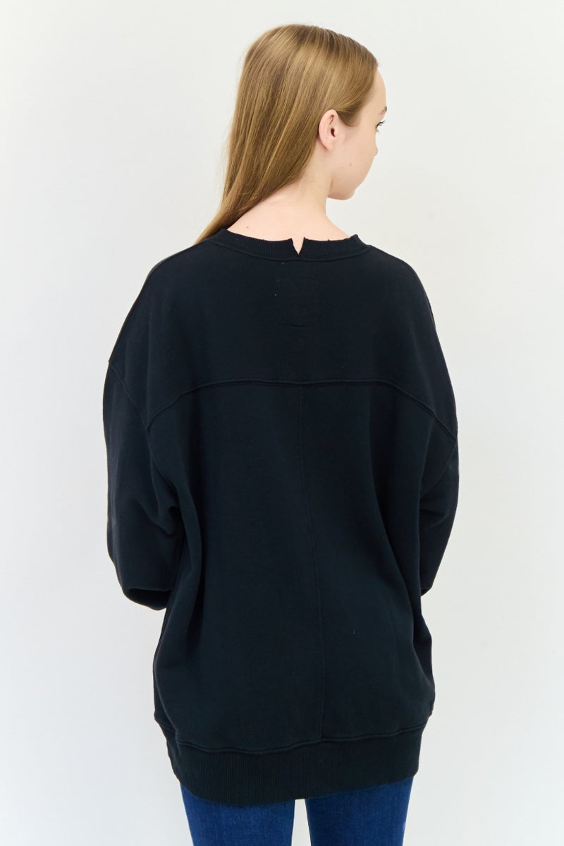 Aerie Women Crew Neck Solid Sweaters, Black - Image 2