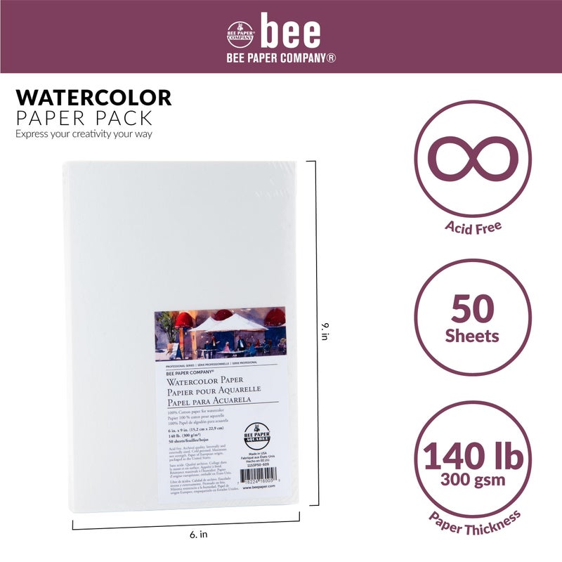 Bee Paper Company Bee Paper 6" x 9" Watercolor Paper Pack, 140lb, 50 Sheets - Image 3